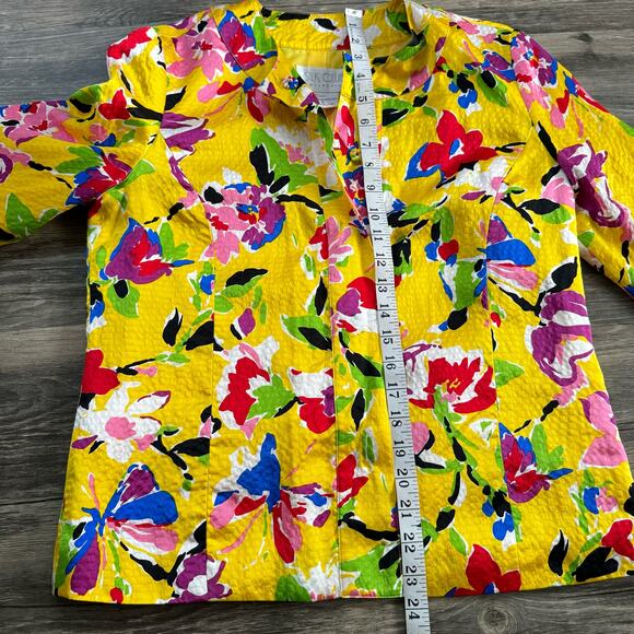Silk Jacket Womens Yellow Floral Hawaiian Dopamine Core Bright Happy Tropical - Picture 5 of 12